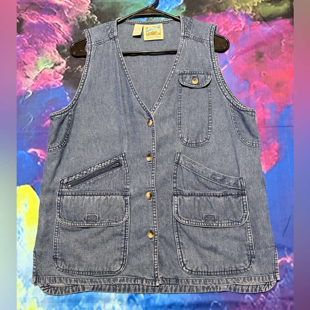 TravelSmith Denim Utility Vest in Light Blue